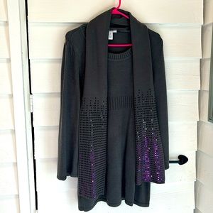 Style & Co Gray Tunic Sweater with attached sequin scarf